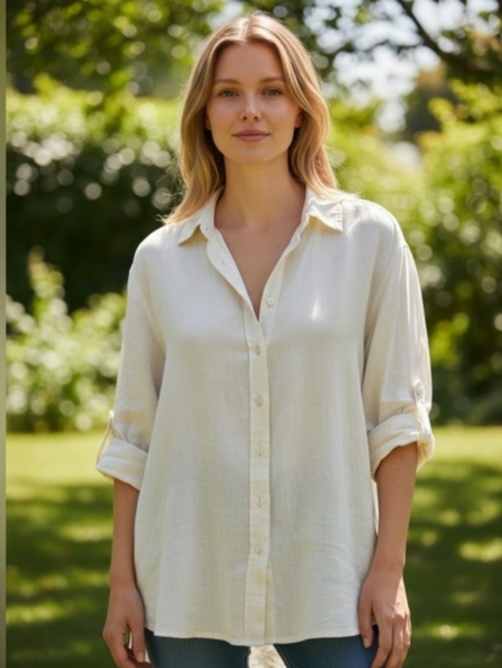 American Eagle Over Sized Linen Blend Drop Shoulder Button Up Shirt #3544